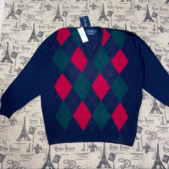 Pringle Sweaters | Pringle of Scotland Nwt! Navycherry Checkered V Neck Sweater Size XL | Color: Blue/Red | Size: XL | Yulitza3007's Closet